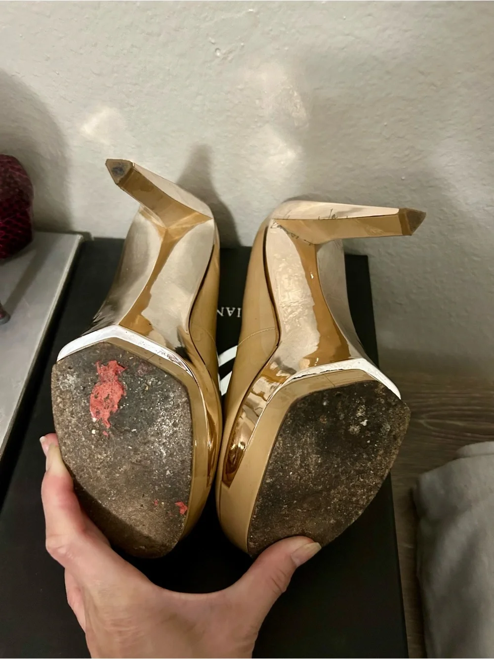 Brian Atwood Nude Patent Platform High Heels - Women's Pumps